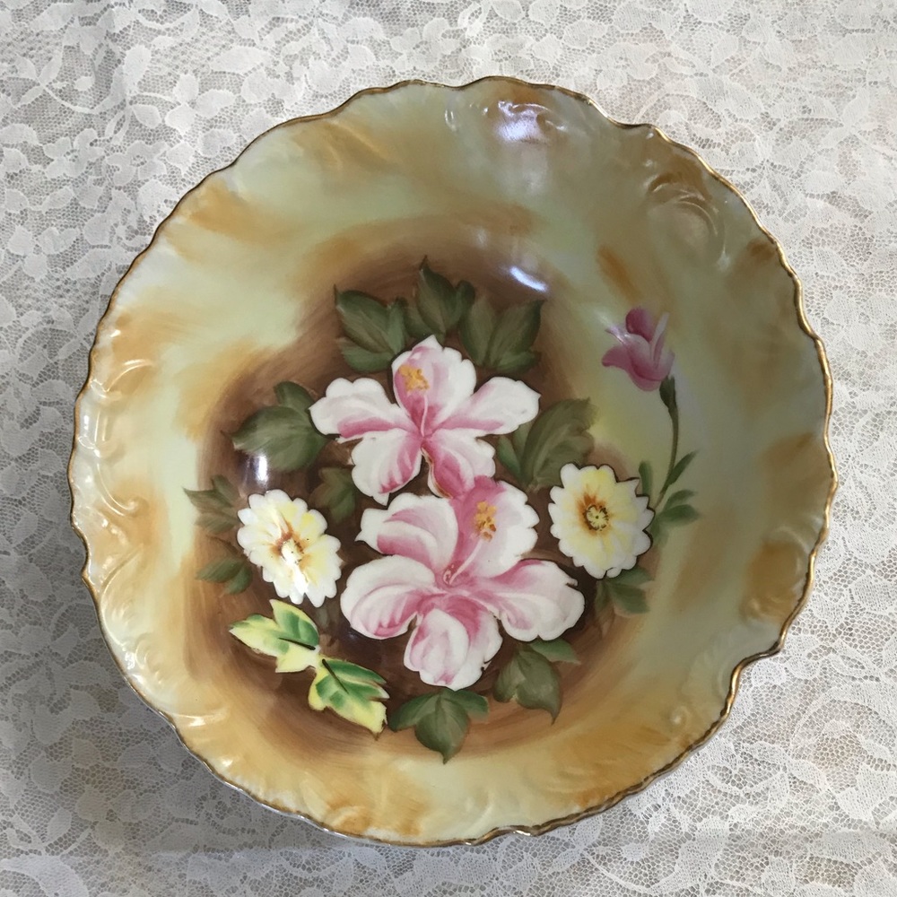 Vintage hand painted porcelain floral bowl